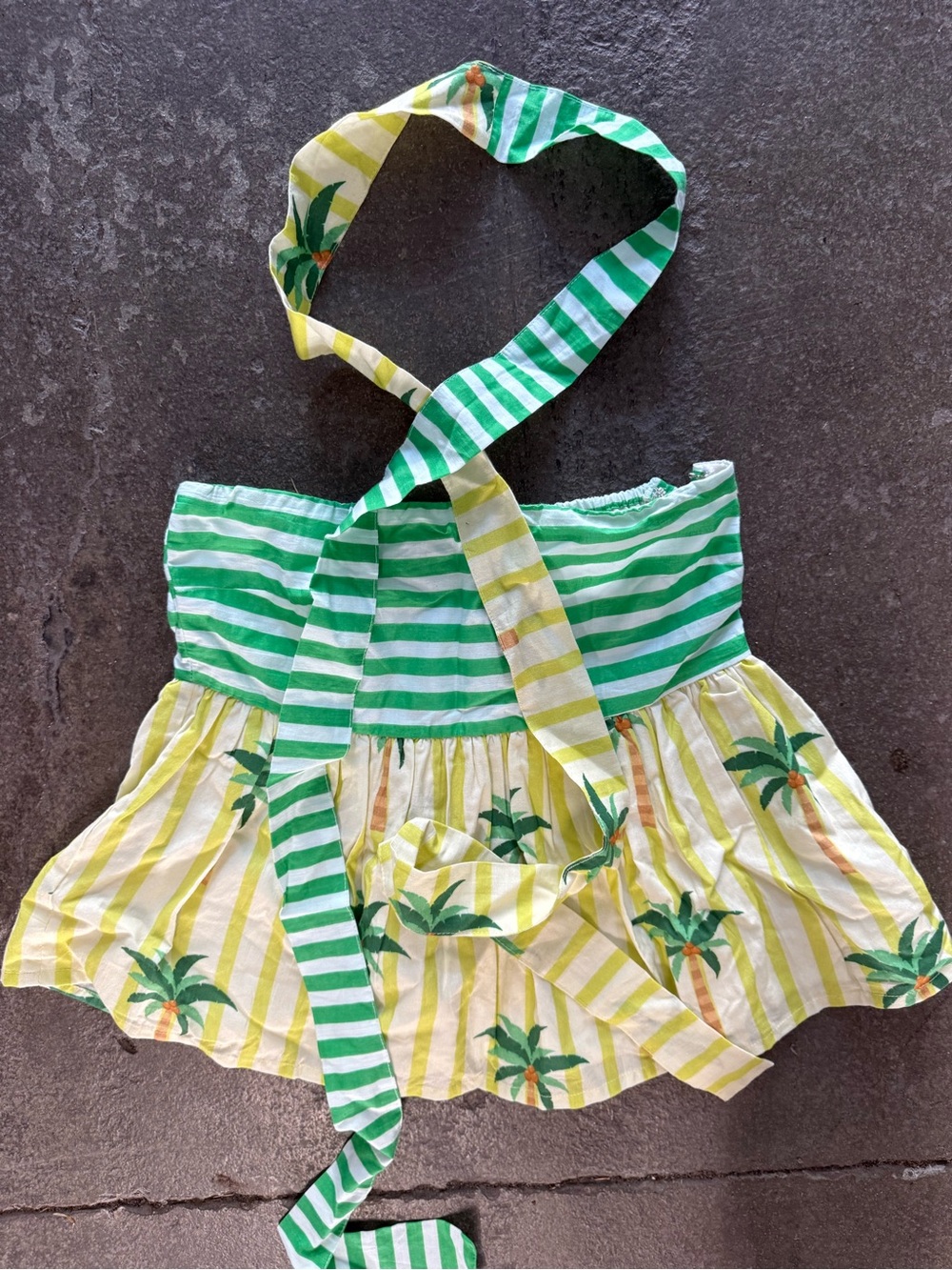 Green & Yellow Striped Palm-Print Halter Tank Top